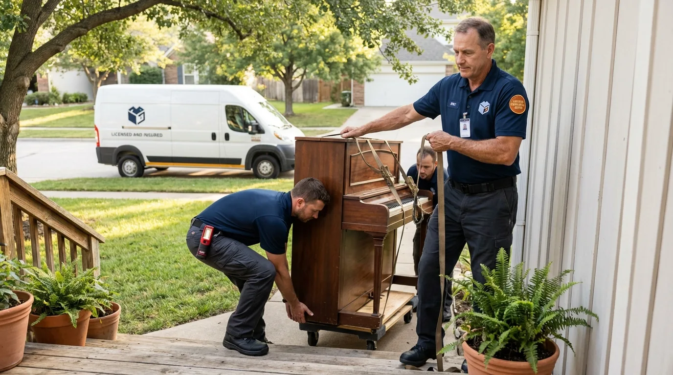 Licensed piano movers securing grand piano in Winter Haven, FL