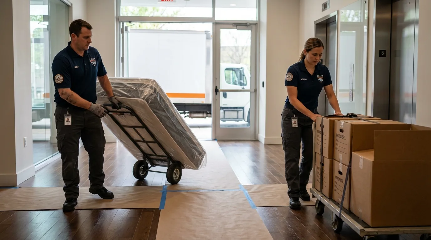 Professional apartment movers loading elevator in Winter Haven, FL